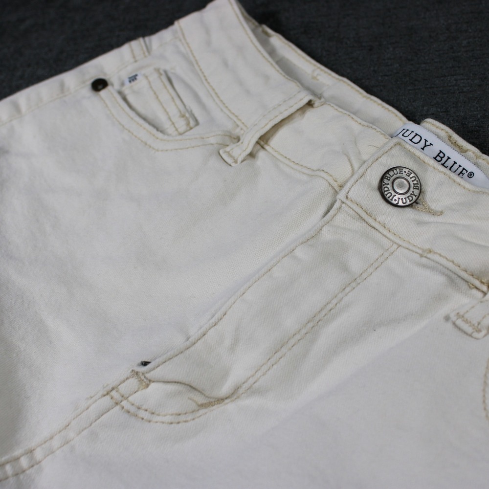 Judy Blue Off White Raw Hem Denim Shorts High Rise Cream JB150089 Womens Large